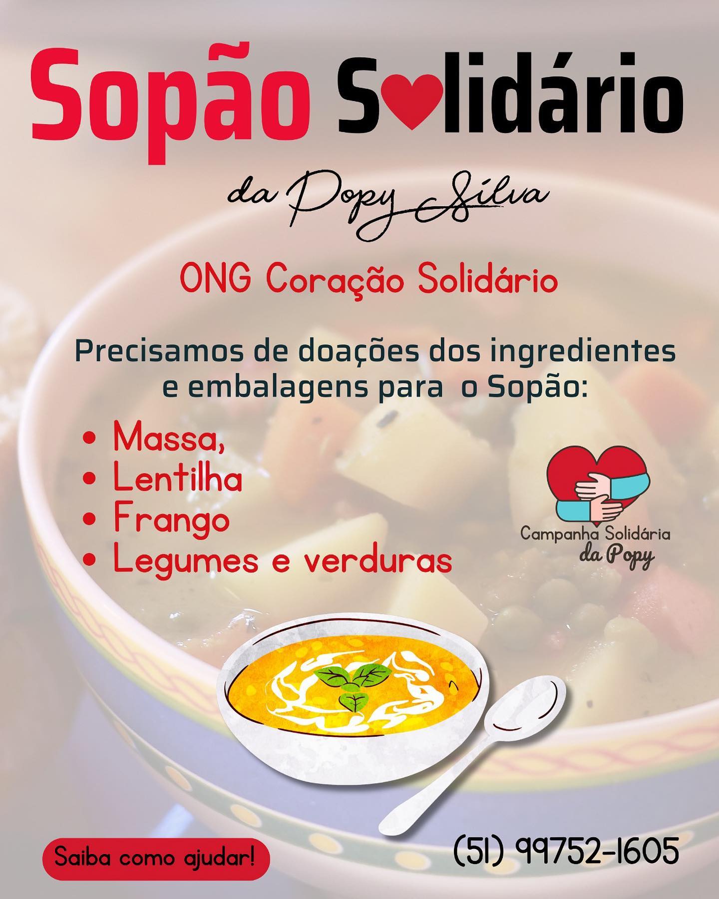 Teremos Sopão para pessoas com vulnerabilidade !  Precisamos de doações para a realização do sopão !